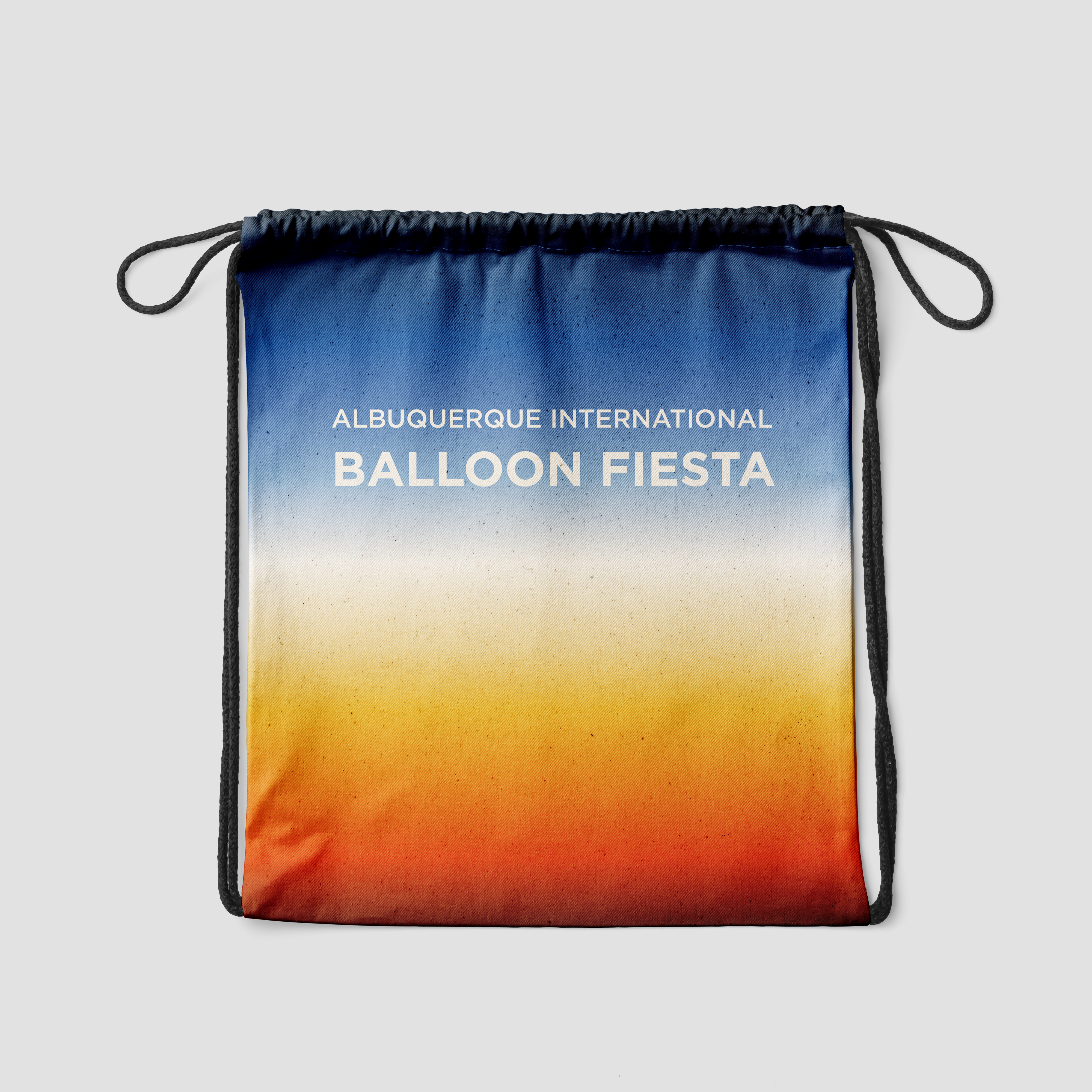 Balloon Fiesta identity applied to a drawstring bag